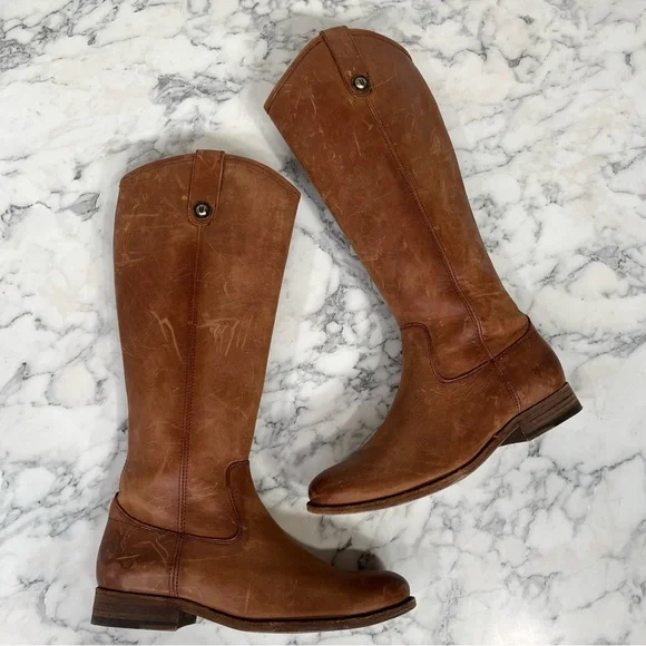 Women's Melissa Western Knee High Leather Boots Cognac Brown Woman’s Size 7B - Picture 6 of 15